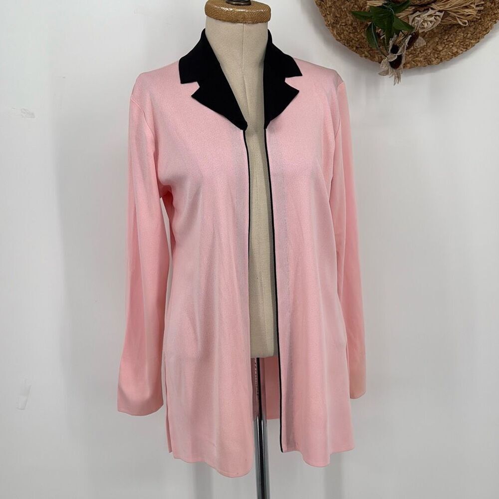 Exclusively Misook Open Front Collared Side Slit Cardigan Jacket Pink S‎